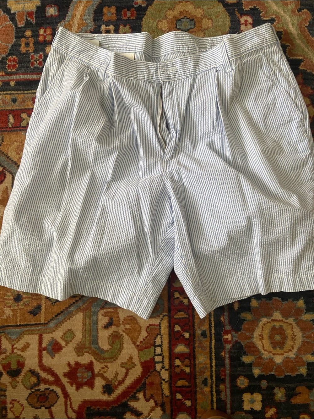 38 Medium Blue Striped Men’s Seersucker Shorts
